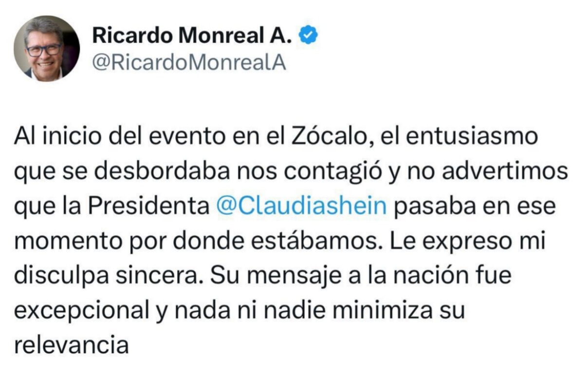 Primer disculpa de Monreal con Sheinbaum 