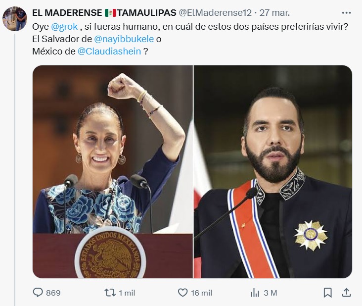 Sheinbaum y Bukele tendencia Grok
