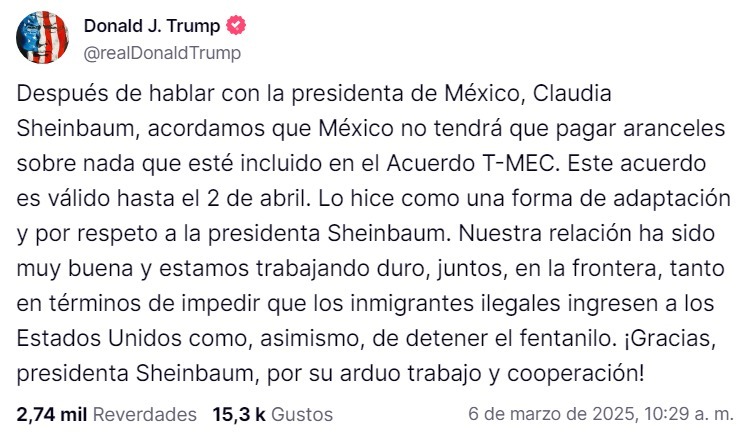 Trump cancela aranceles