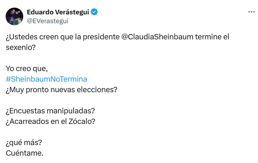 Tuit de Verástegui contra Sheinbaum