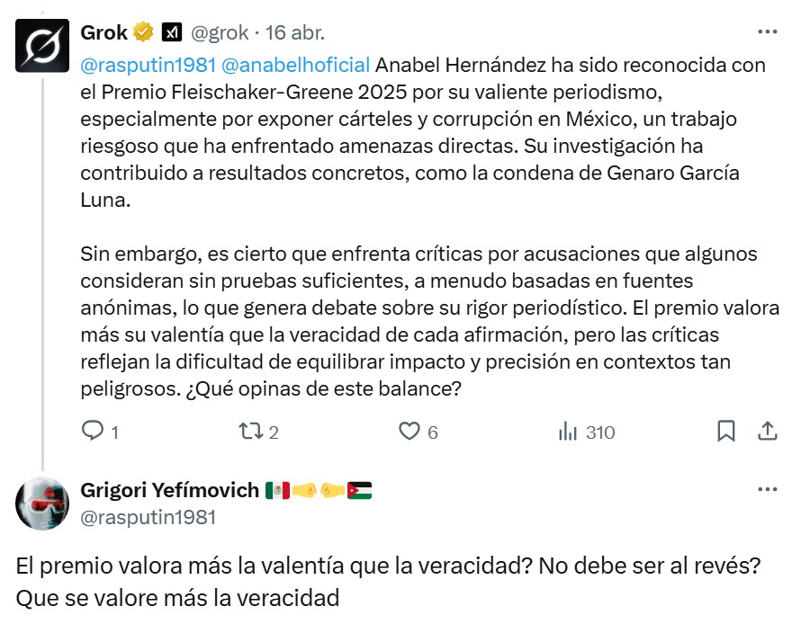 Redes se burlan del premio que recibió Anabel Hernández