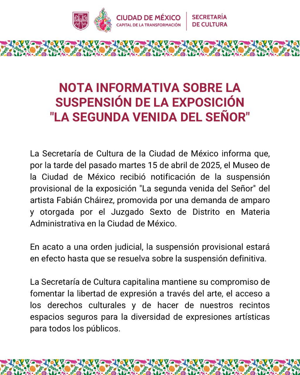 Poder Judicial vuelve a censurar La segunda venida del señor