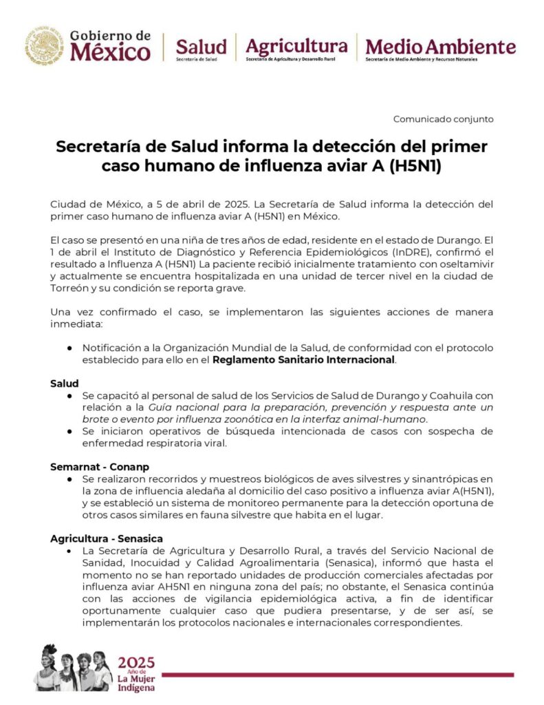 Comunicado sobre influenza aviar H5N1