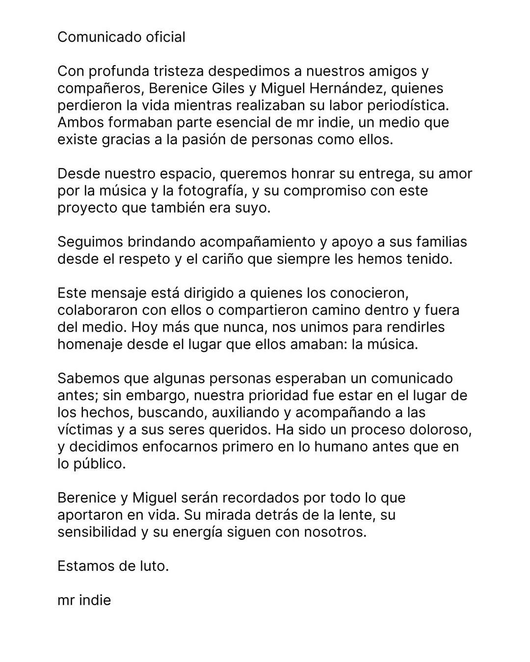 Comunicado Mr. Indie