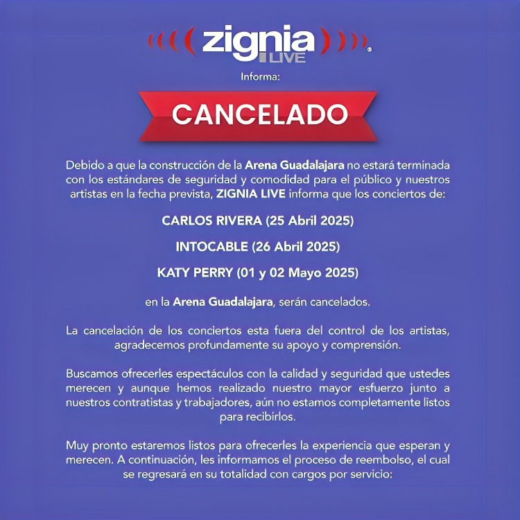 Empresa de Salinas Pliego cancela concierto de Katy Perry