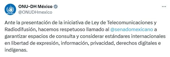 Mensaje ONU Ley Telecom