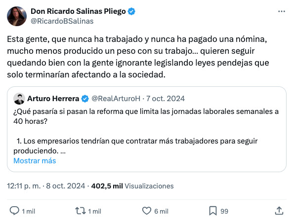 ¿Qué opina Salinas Pliego de la jornada de 40 horas en México?