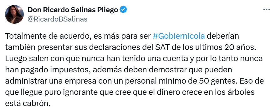 Salinas Pliego respalda a Pedro Sola