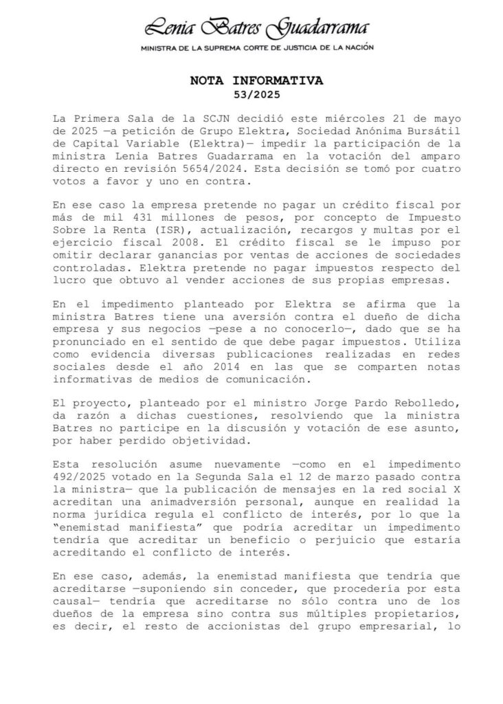 Comunicado de Lenia Batres