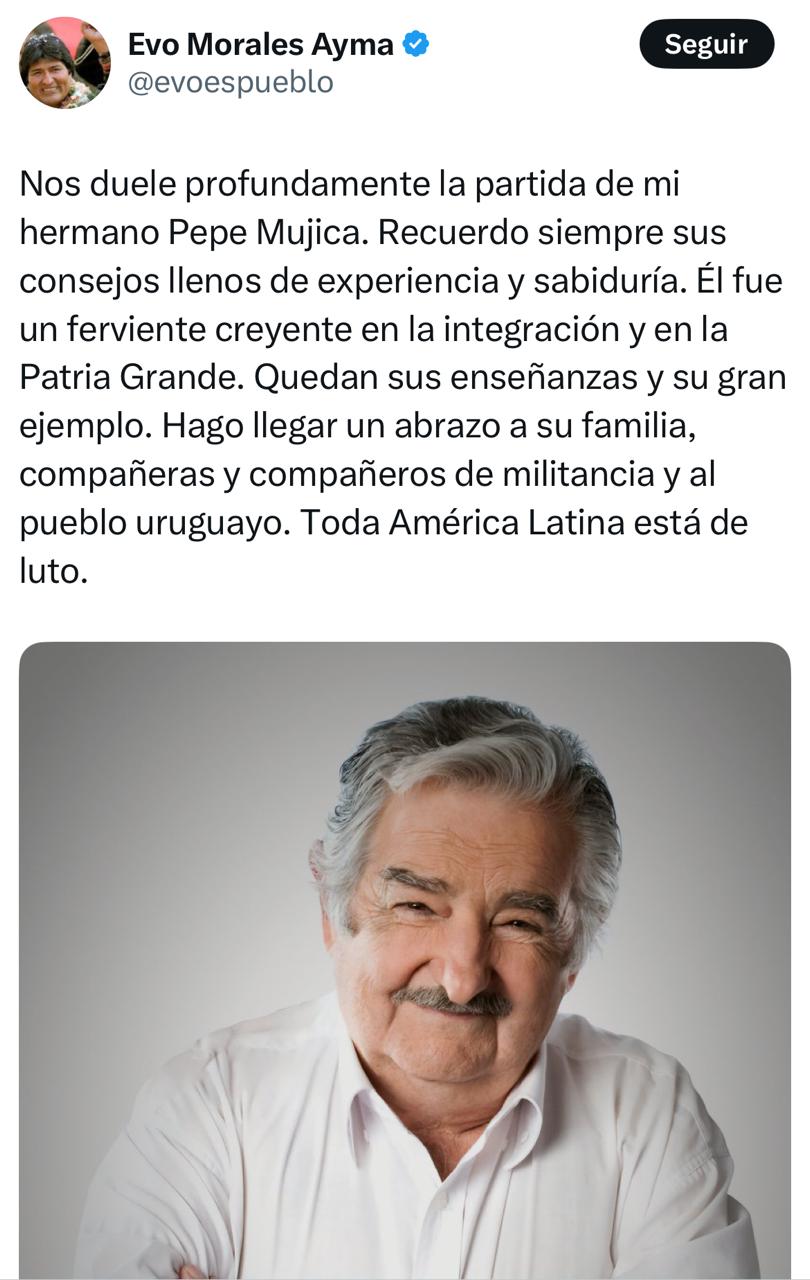 Evo Morales lamenta muerte de Mujica