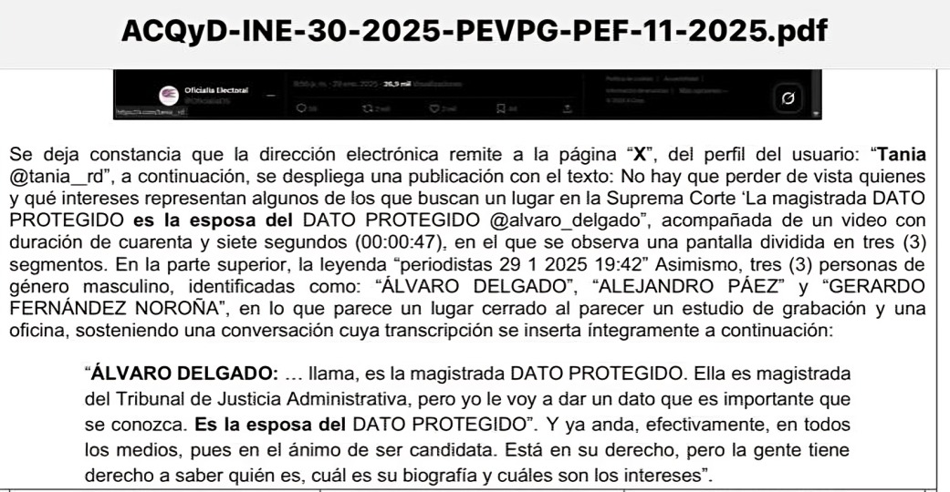 Magda Zulema pidió INE censurar nombre de su esposo