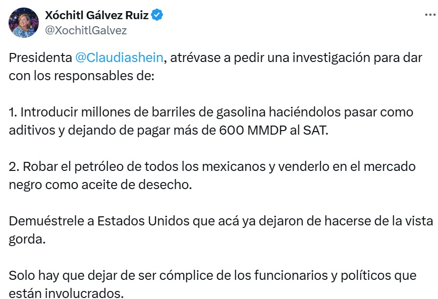 Publicación de Xóchitl Gálvez