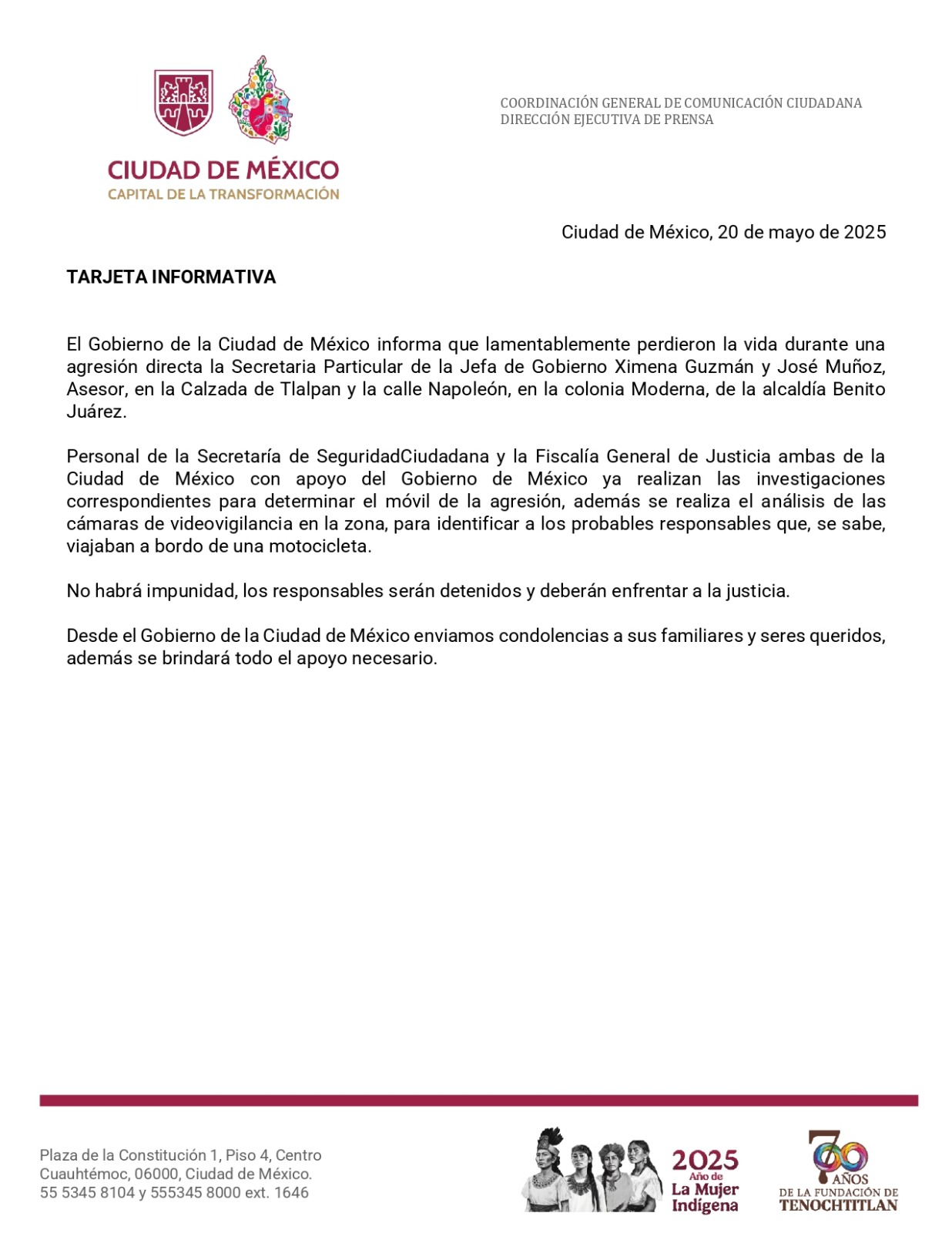 Tarjeta de CDMX sobre colaboradores de Clara Brugada