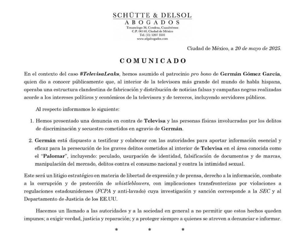 Televisa enfrenta denuncia