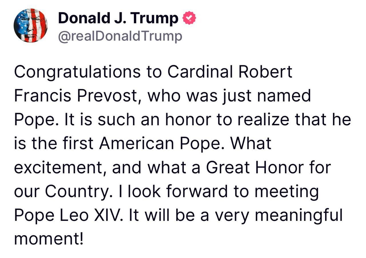 Trump felicita al papa León XIV