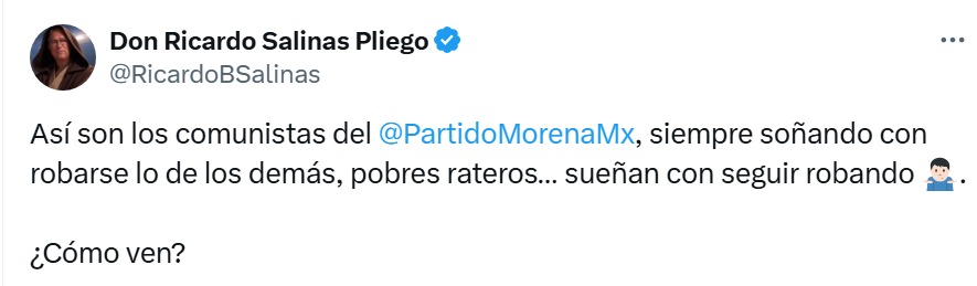 Tuit de Ricardo Salinas Pliego