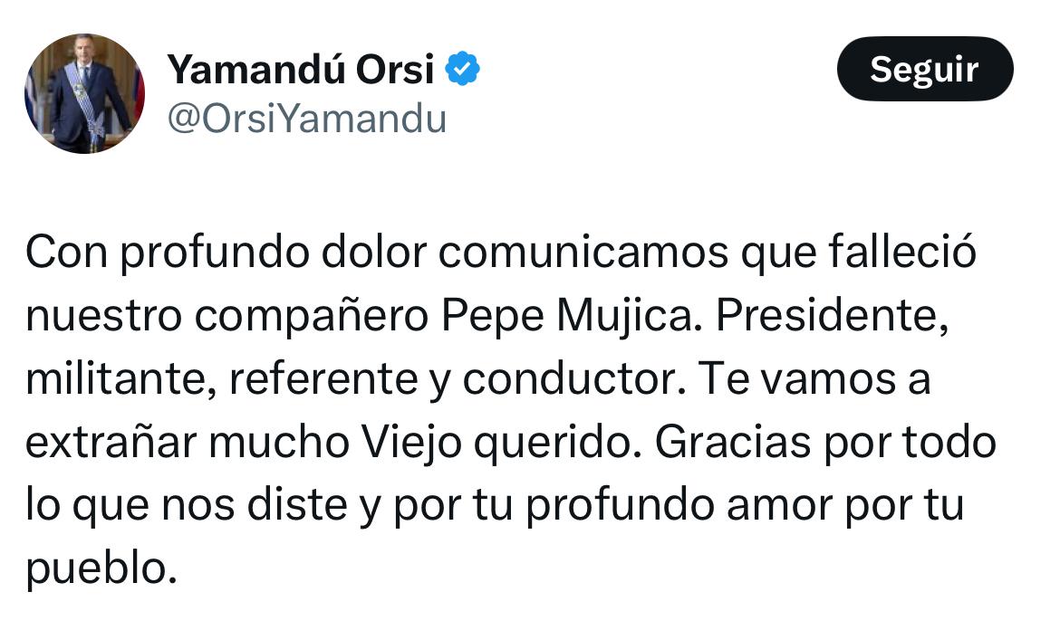 Yamandú lamenta muerte de Mujica