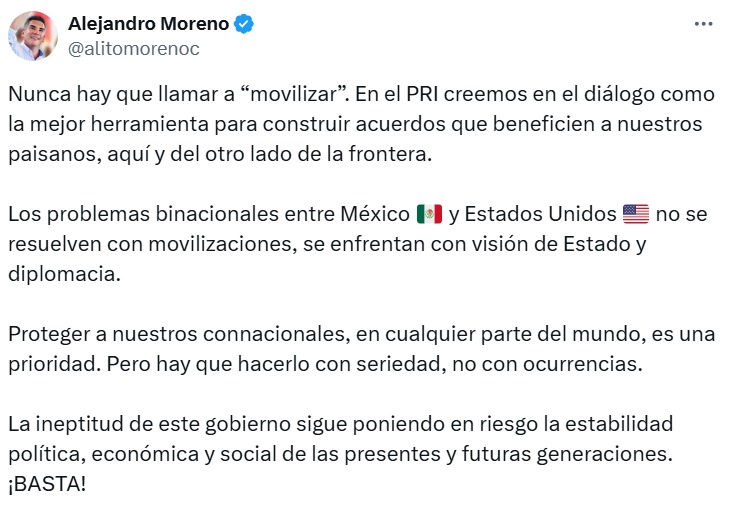 Alito Moreno tunde a Sheinbaum