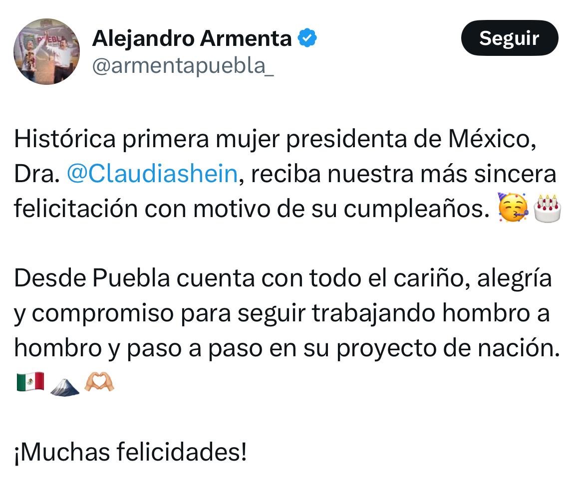 Armenta felicita a Sheinbaum