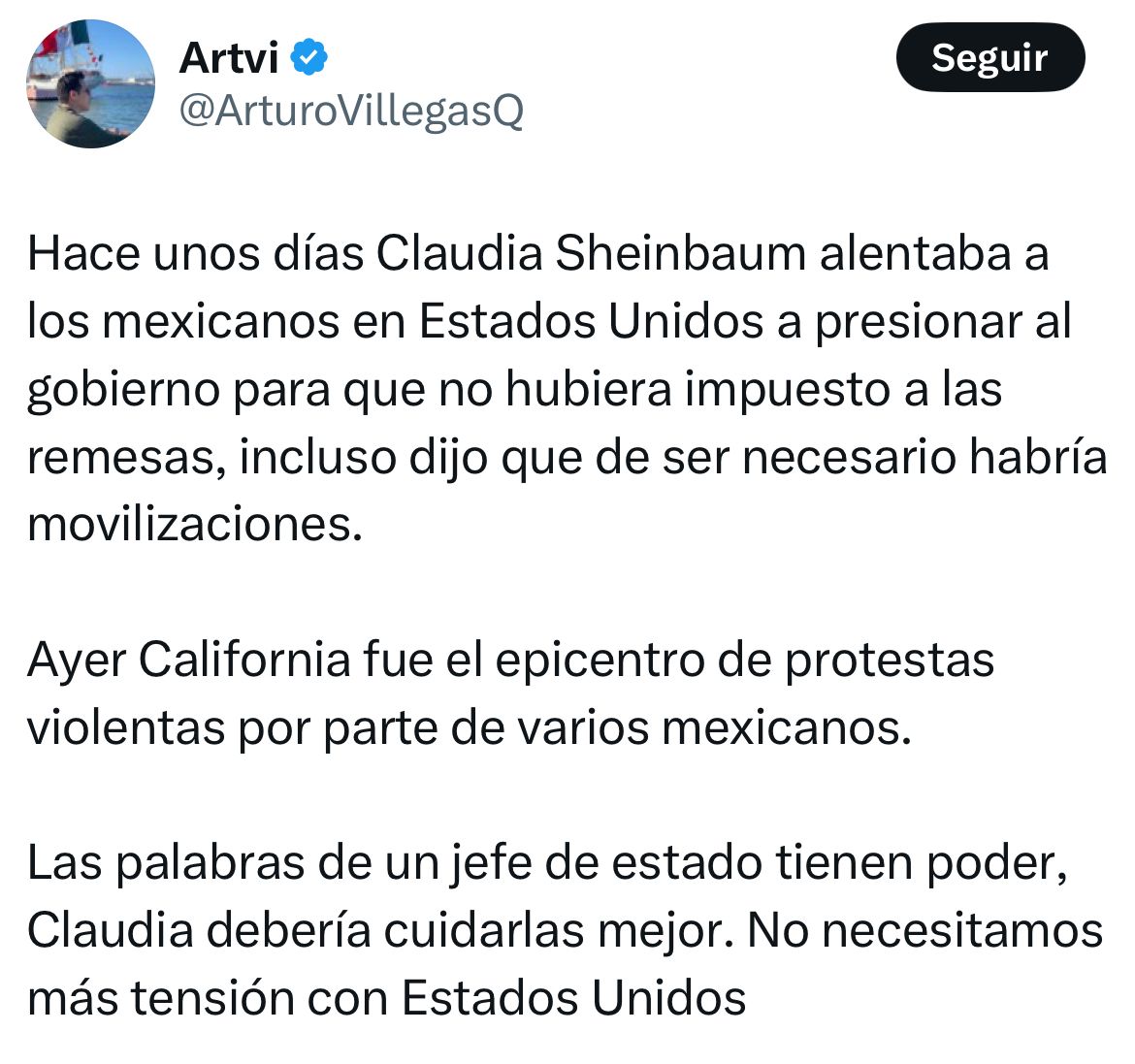 Arturo Villegas responsabiliza a Sheinbaum