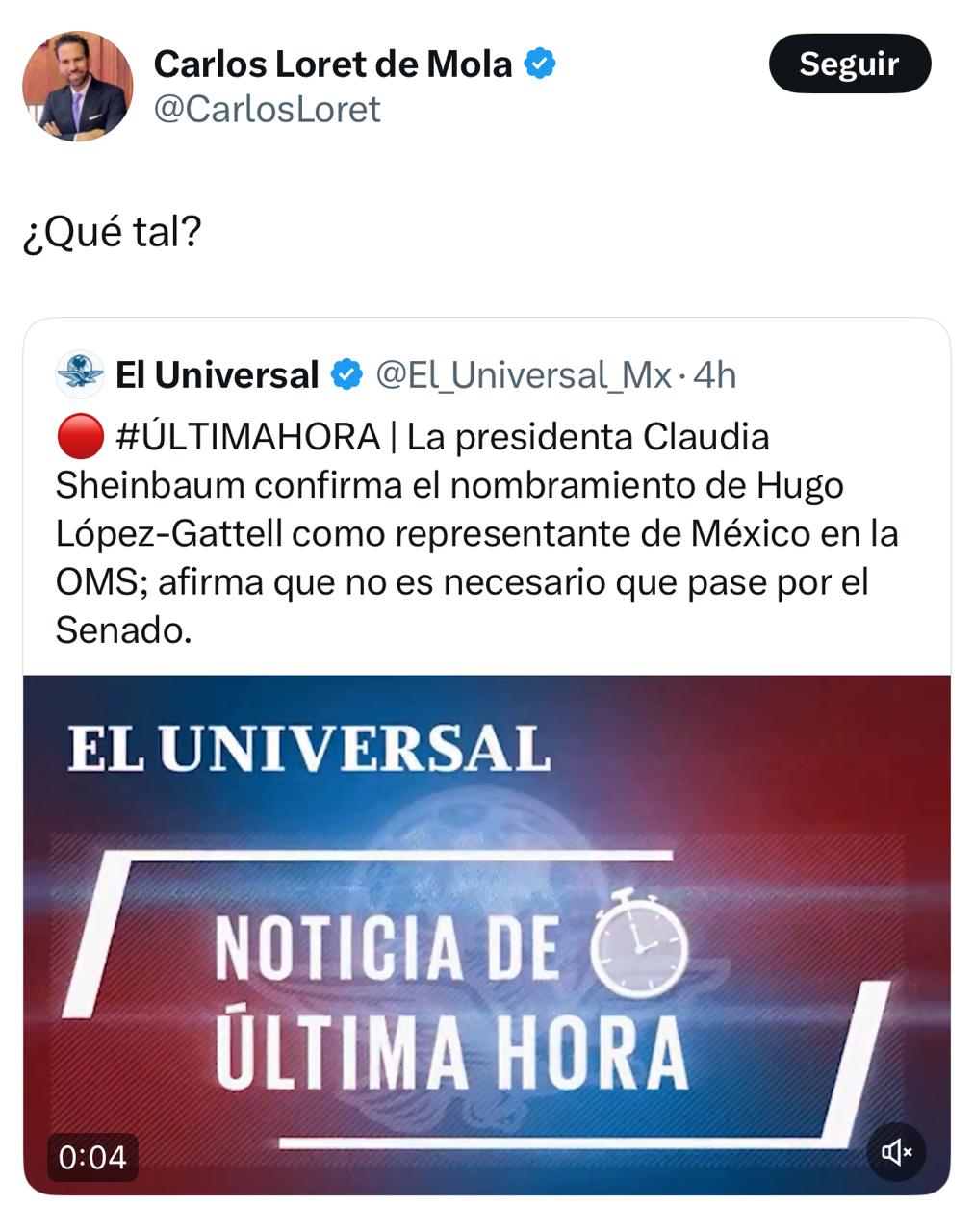 Carlos Loret reacciona a nombramiento de Gatell