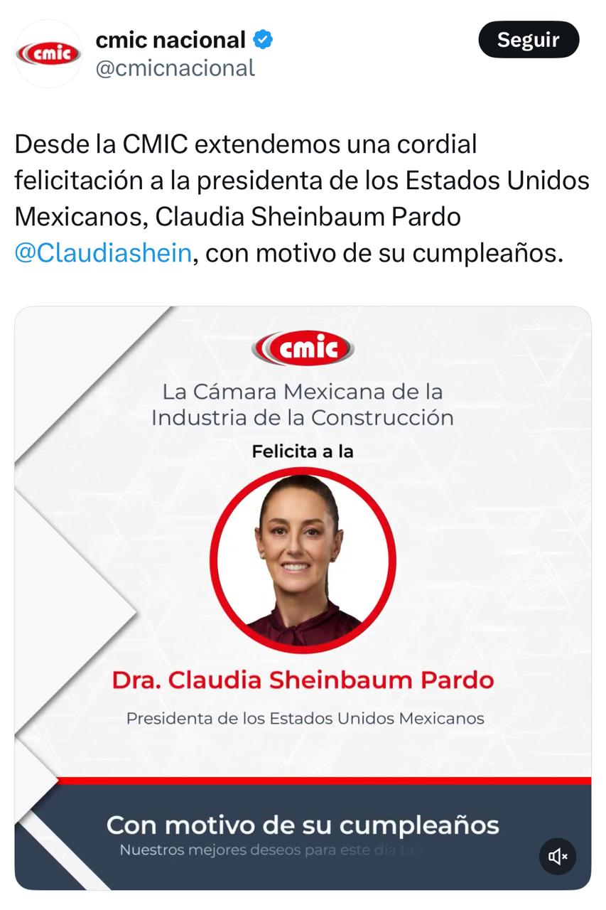 CMIC felicita a Sheinbaum