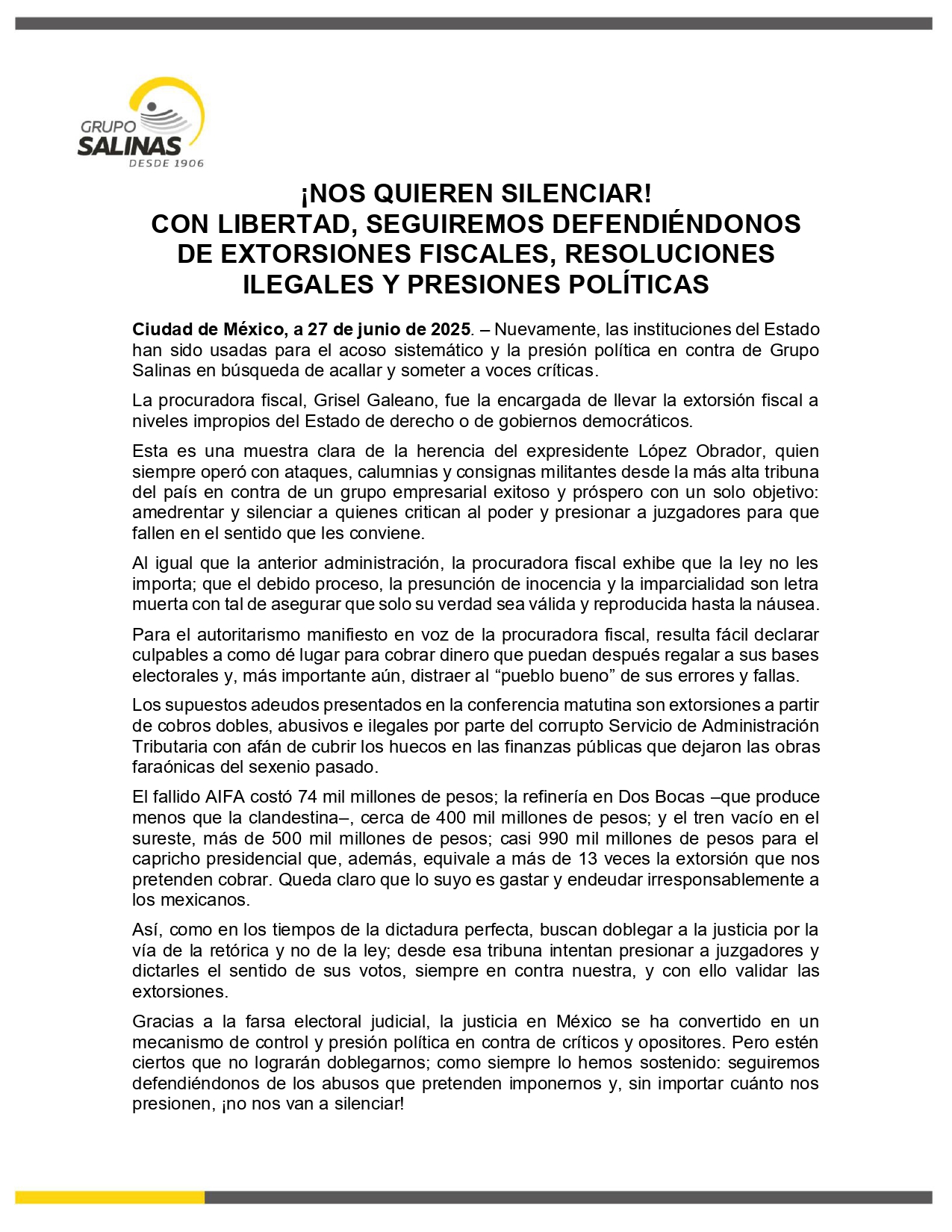 Comunicado Grupo Salinas