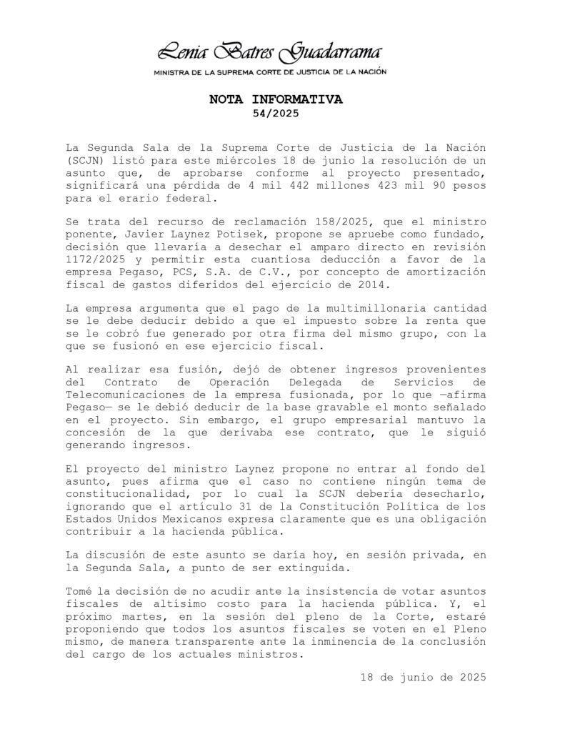 Comunicado de Lenia Batres
