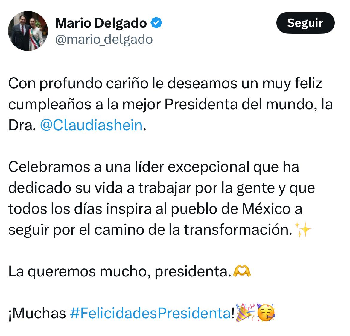 Delgado felicita a Sheinbaum