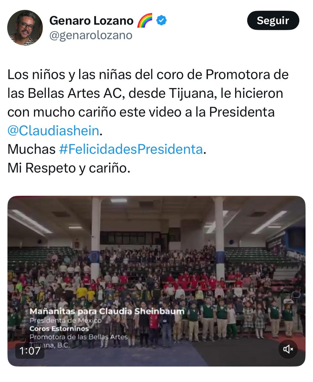 Genaro Lozano felicita a Sheinbaum