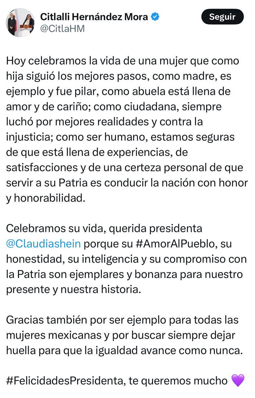Hernández felicita a Sheinbaum