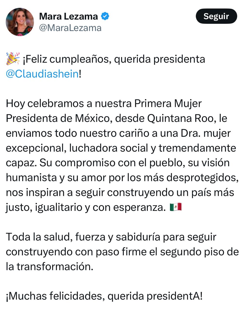 Lezama felicita a Sheinbaum