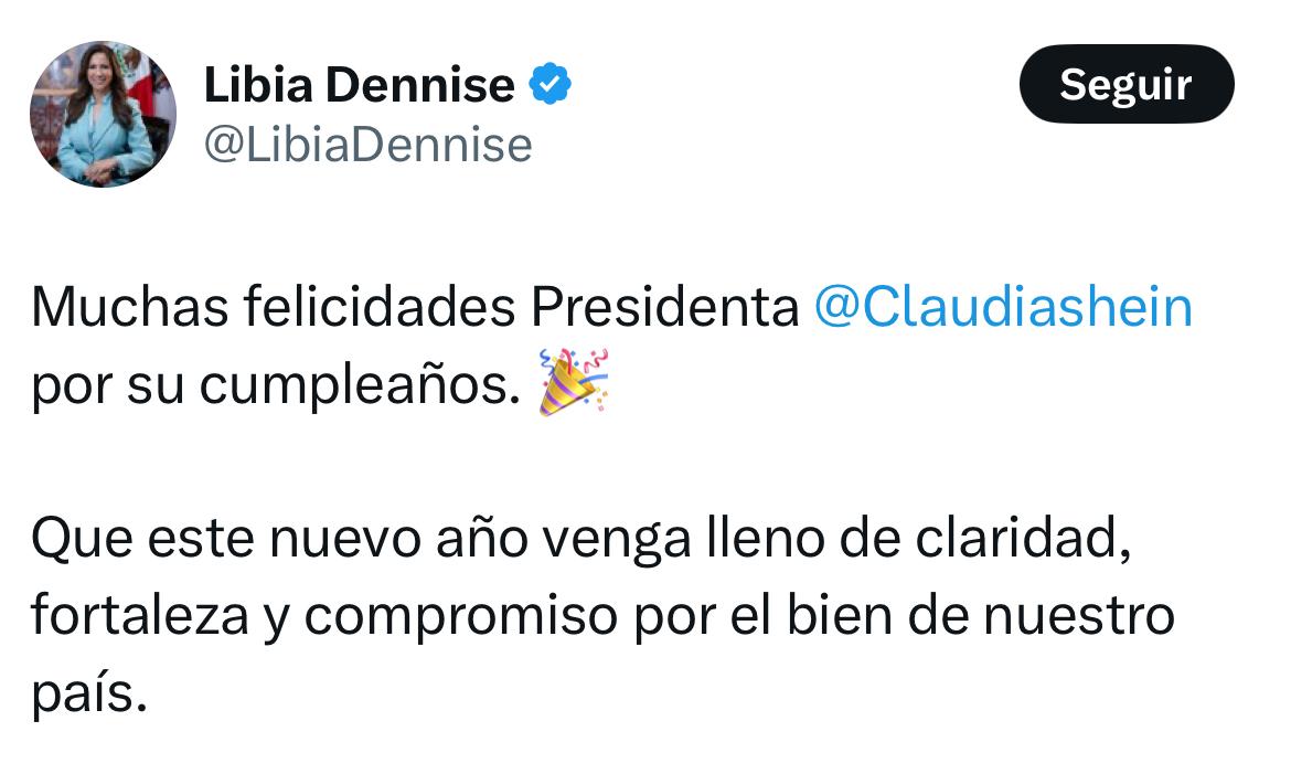 Libia Denisse felicita a Sheinbaum