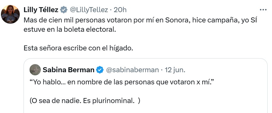 Lilly Téllez responde a Sabina