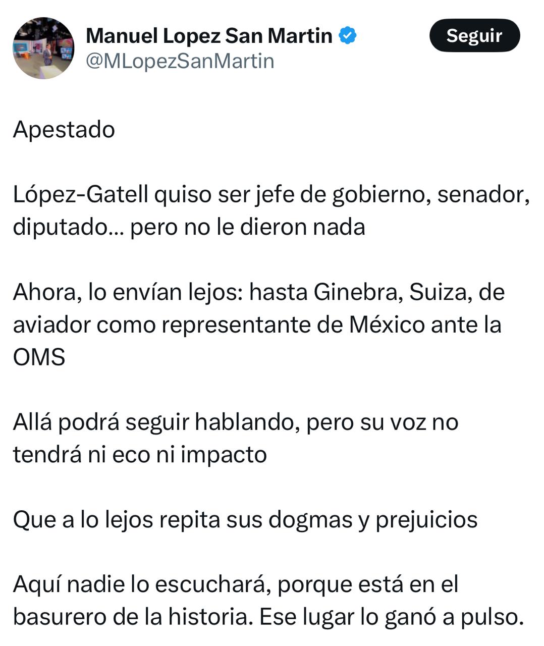Manuel López reacciona a nombramiento de Gatell