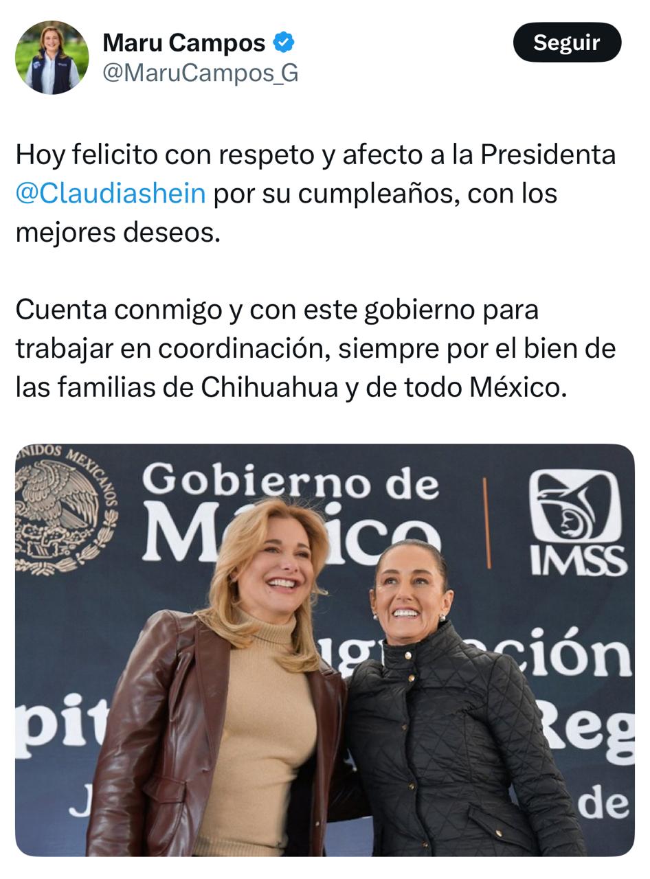 Maru Campos felicita a Sheinbaum