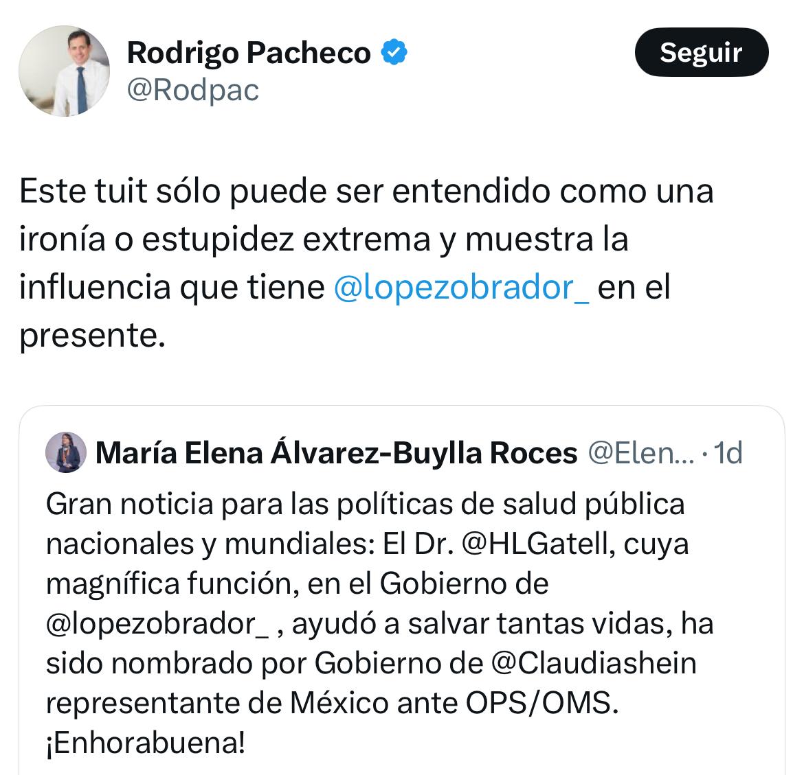 Pacheco reacciona a nombramiento de Gatell
