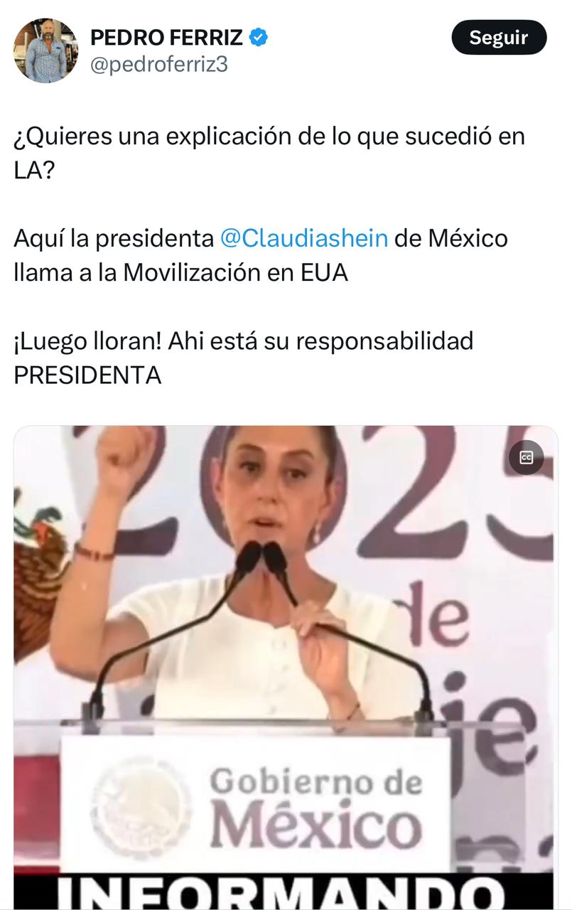 Pedro Ferriz responsabiliza a Sheinbaum