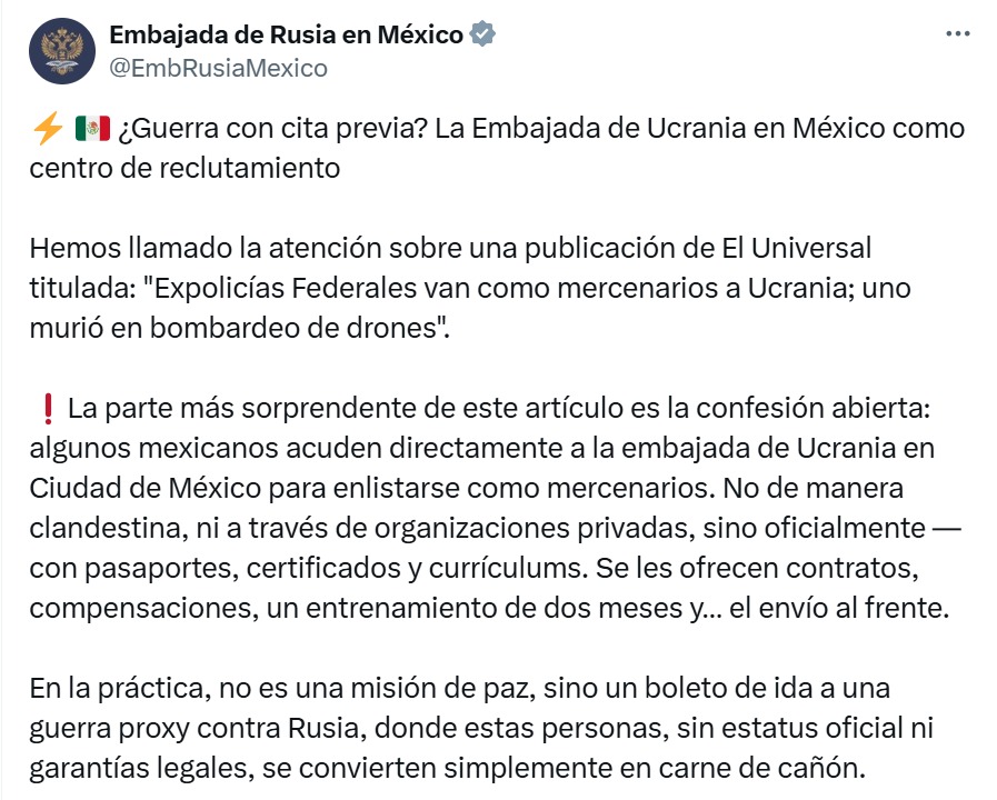 Publicación Embajada de Rusia