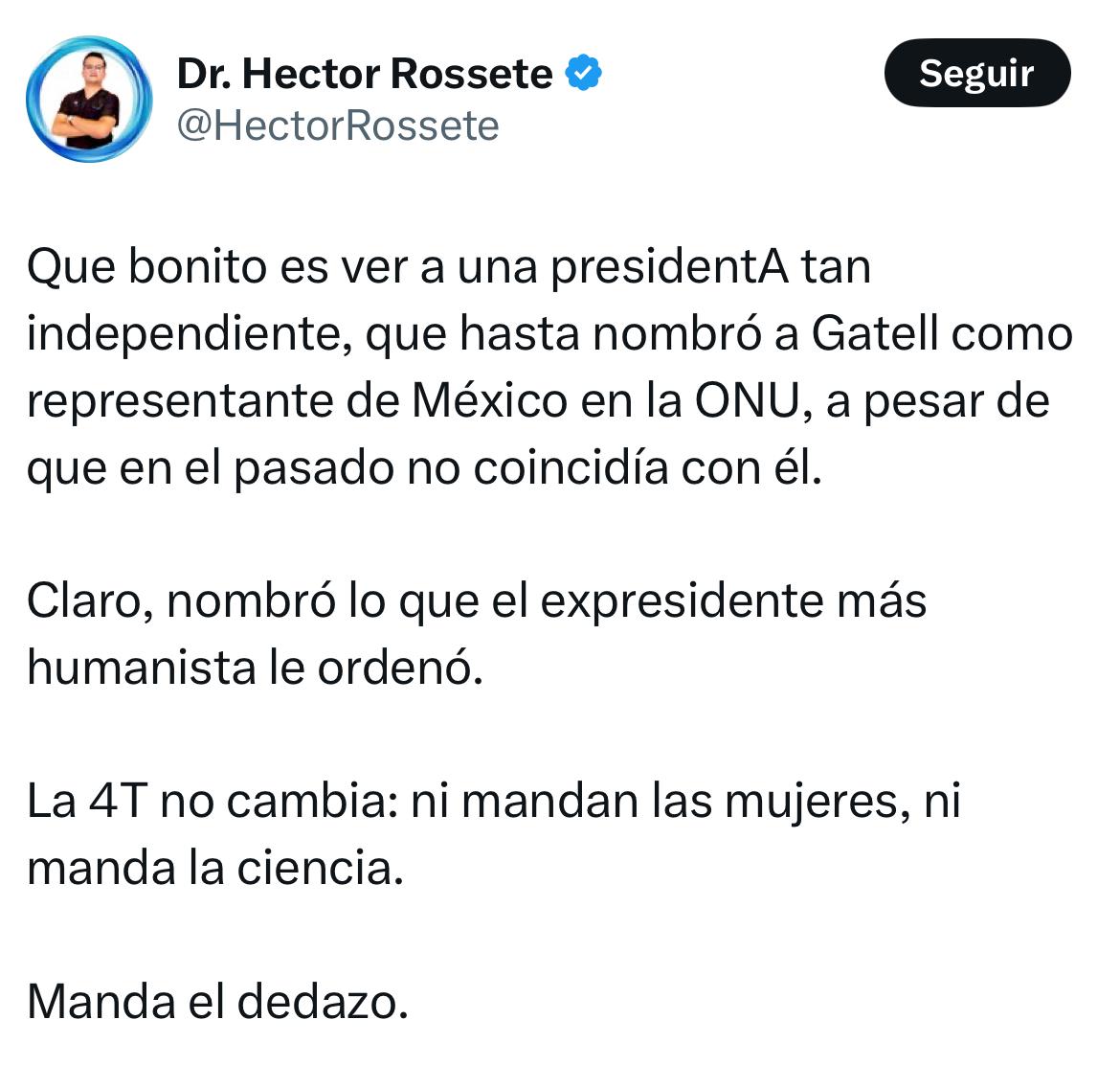 Rossete reacciona a nombramiento de Gatell