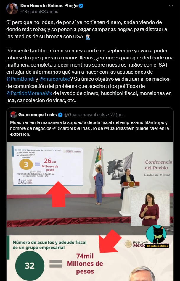 Salinas Pliego acusa campaña negra y se victimiza