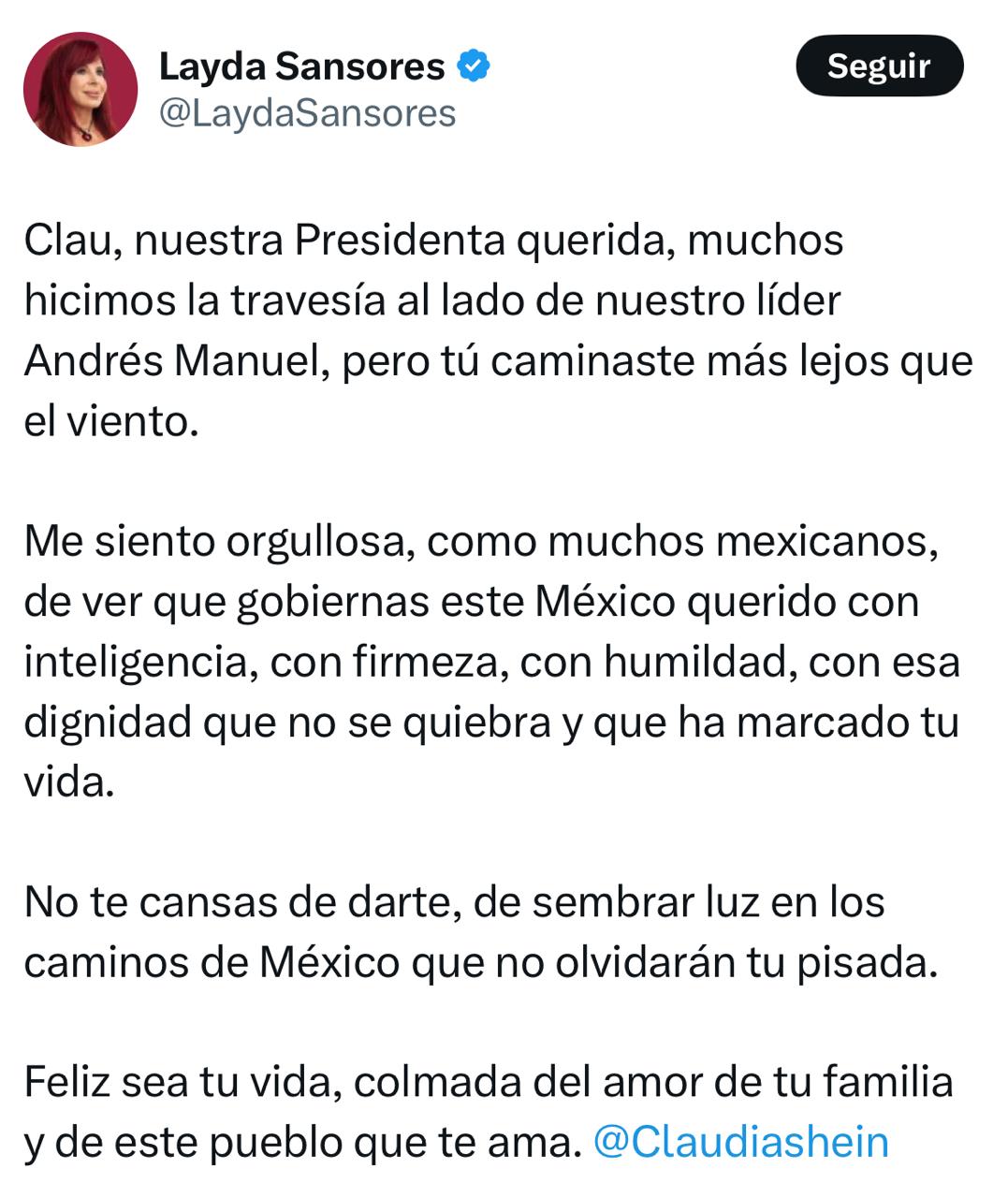 Sansores felicita a Sheinbaum