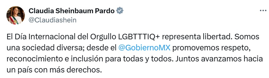 Sheinbaum, orgullo LGBTTIQ+