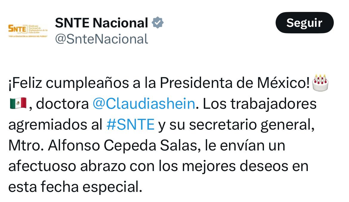 SNTE felicita a Sheinbaum