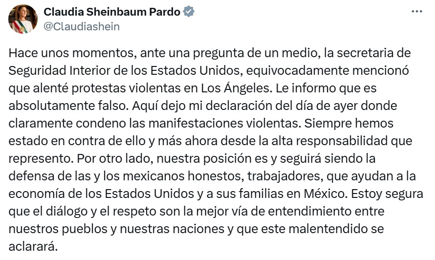 Tuit de Sheinbaum