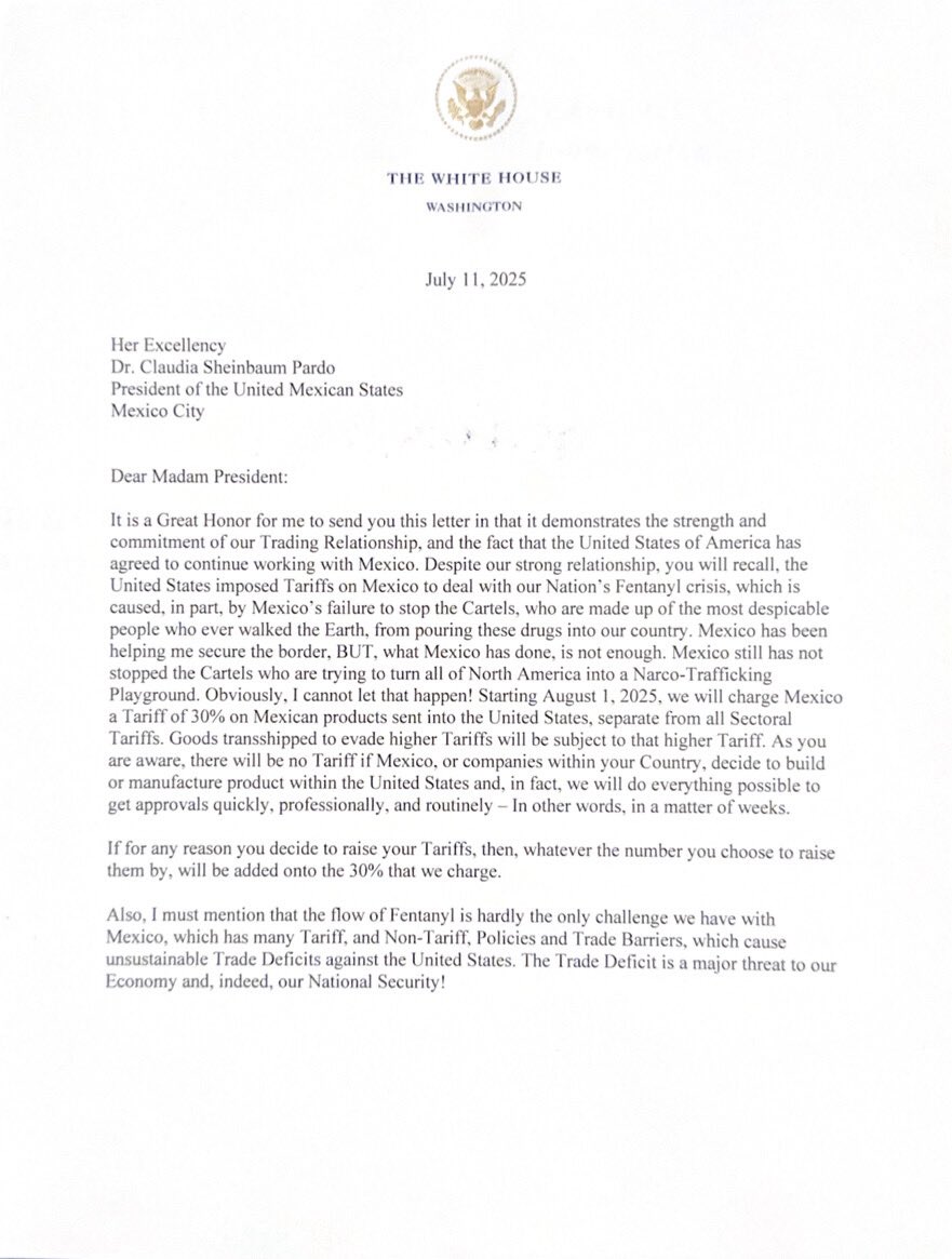 Carta Trump aranceles 