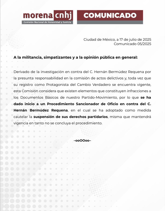 CNHJ Morena contra Bermúdez Requena