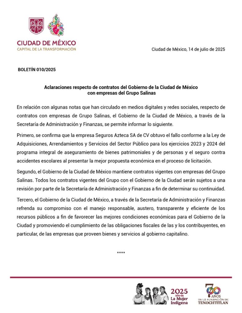 Comunicado del Gobierno de la CDMX
