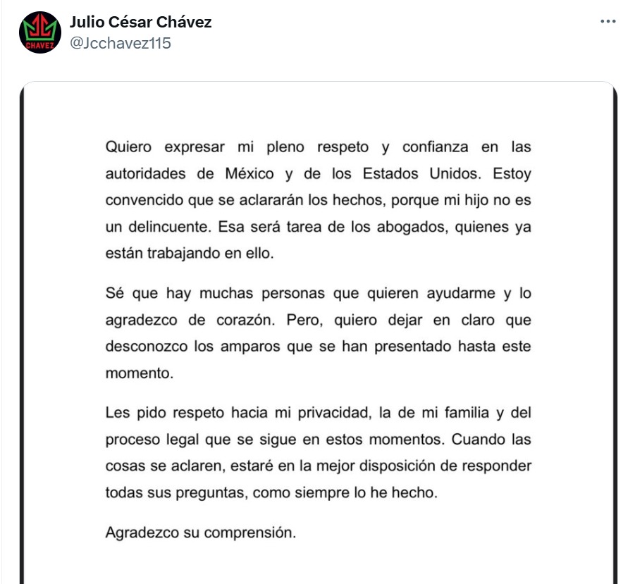 Comunicado Julio César Chávez
