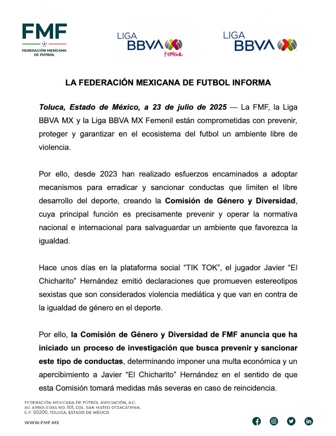 FMF investigará y multará a Chicharito Hernández
